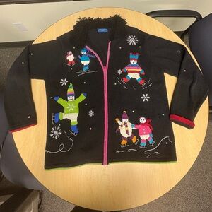 Karen Scott Christmas cardigan Winter Sweater Colorful Skating Bears size large